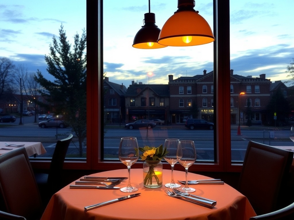 restaurant Stratford Ontario early dinner golden hour table setting window light
