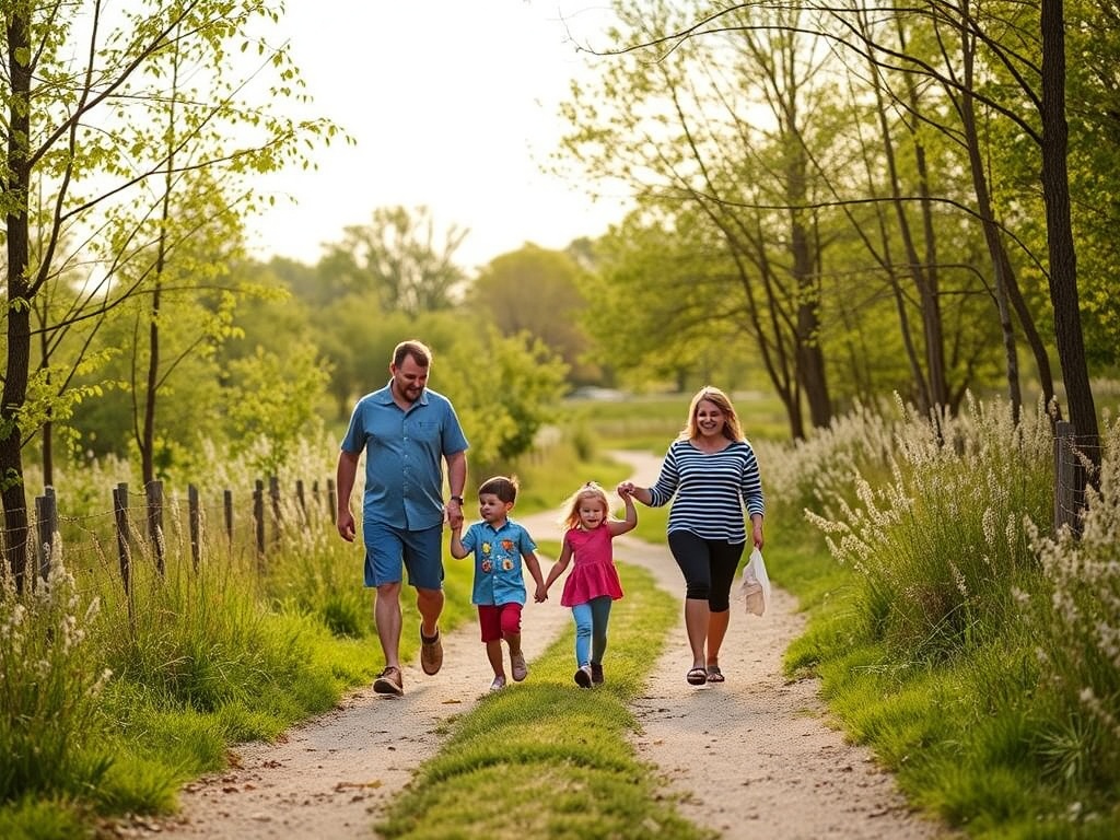 families walking through Strathroy-Caradoc's park trails