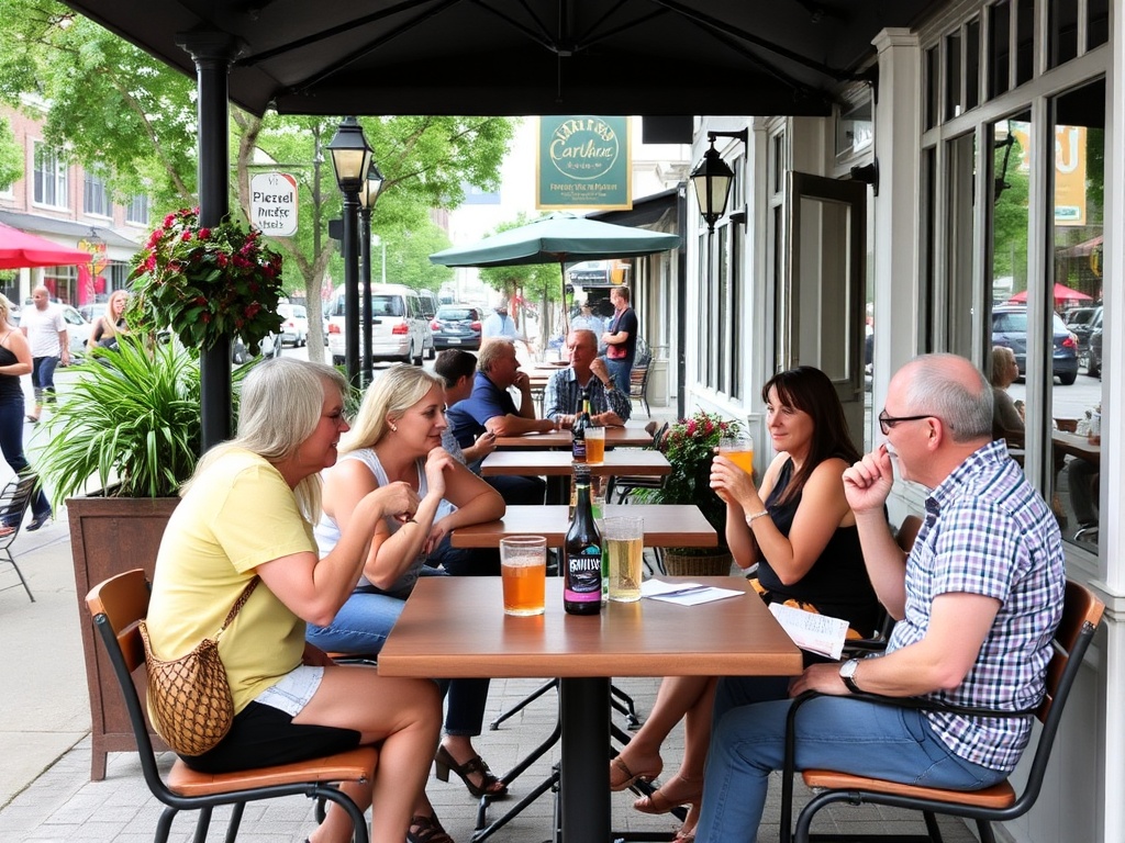 outdoor cafe seating in Strathroy-Caradoc with people enjoying drinks