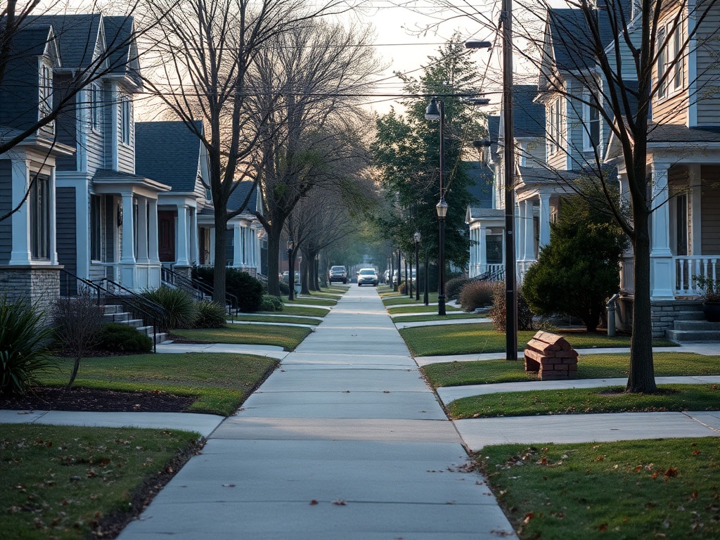 quiet residential street Ontario tidy homes sidewalks early morning calm