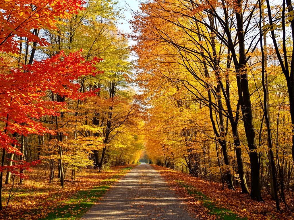 tree lined trail in southwestern Ontario autumn leaves walking path peaceful nature