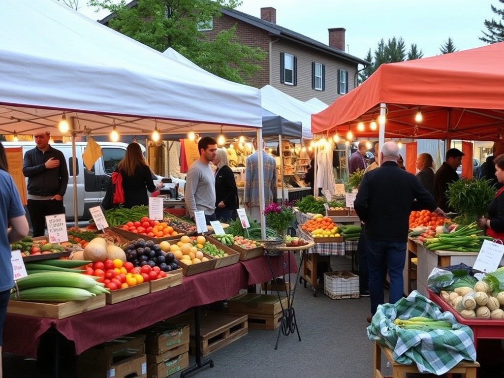 weekend farmers market Ontario small town lively stalls fresh produce local vendors