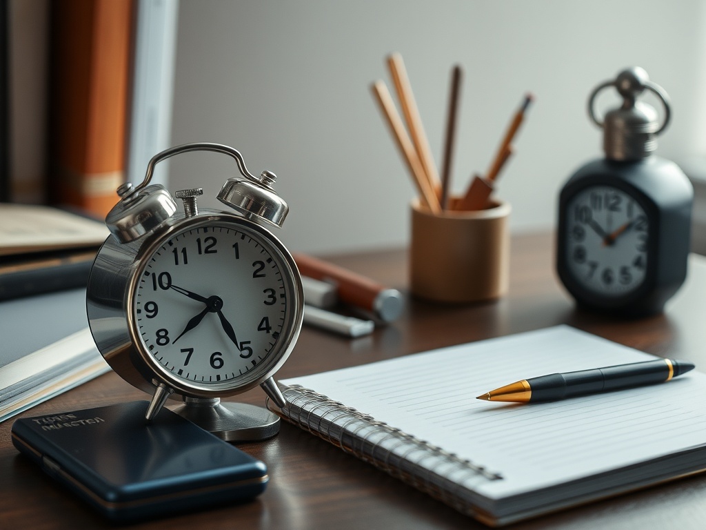 a timer and study notes on a desk