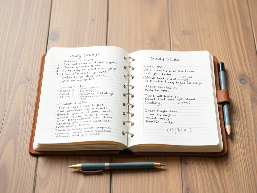 organized study notes on a notebook