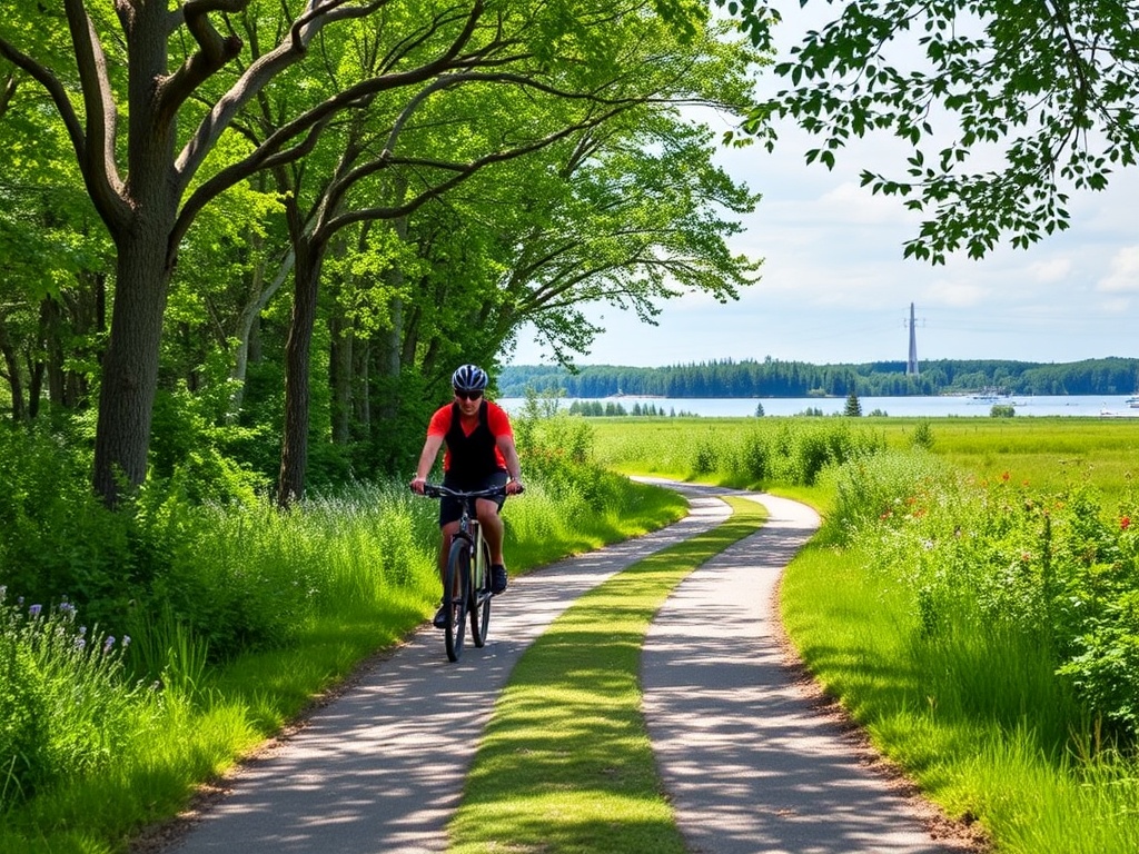 Confederation Trail near Summerside with cyclists and lush greenery Prince Edward Island