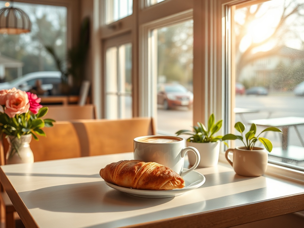 cozy cafe morning in Summerside with coffee pastry window light and relaxed atmosphere