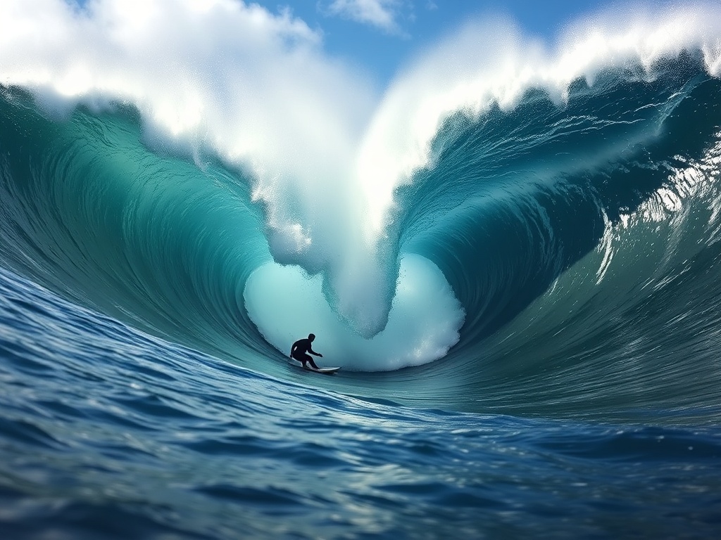 pipeline hawaii massive hollow wave breaking over reef surfer deep barrel