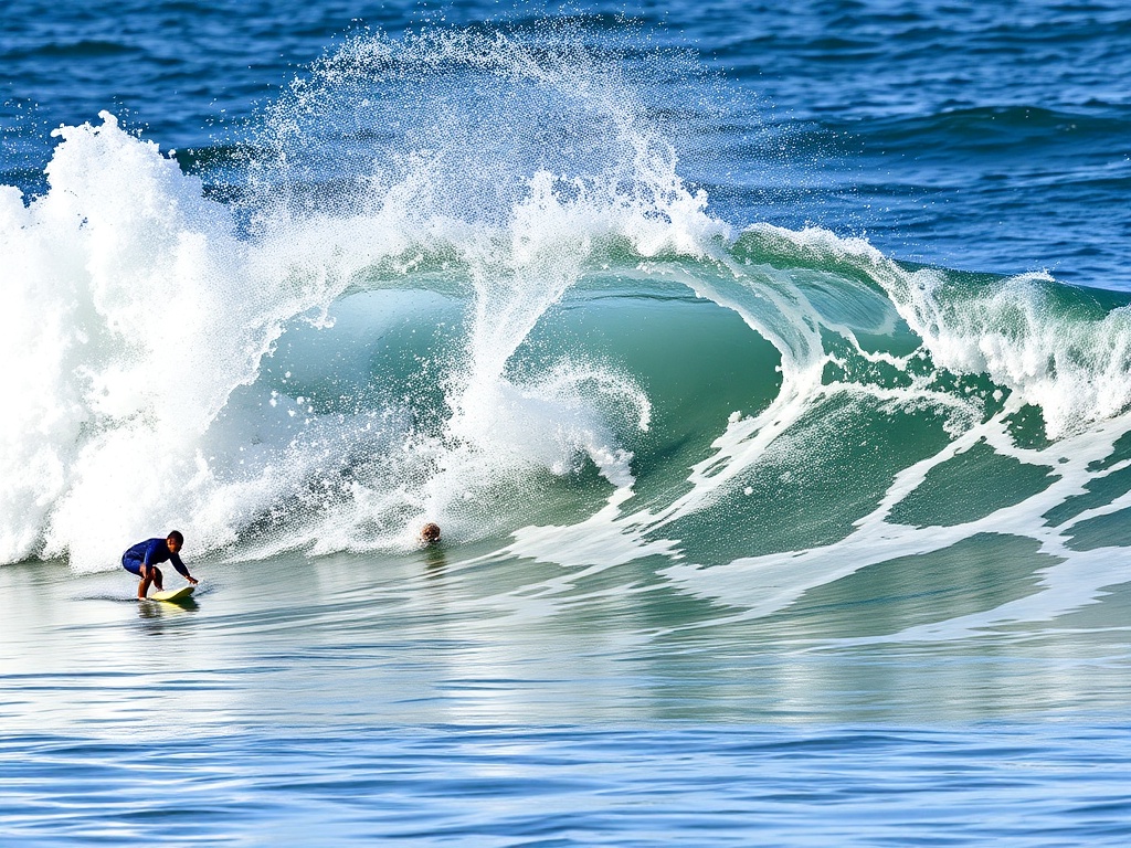 sequence of a surfer performing a clean bottom turn, water spray, powerful stance, captured from shore