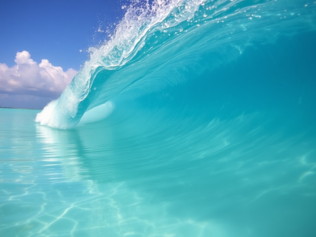 perfect glassy wave peeling down a tropical reef with no surfers lineup empty turquoise water
