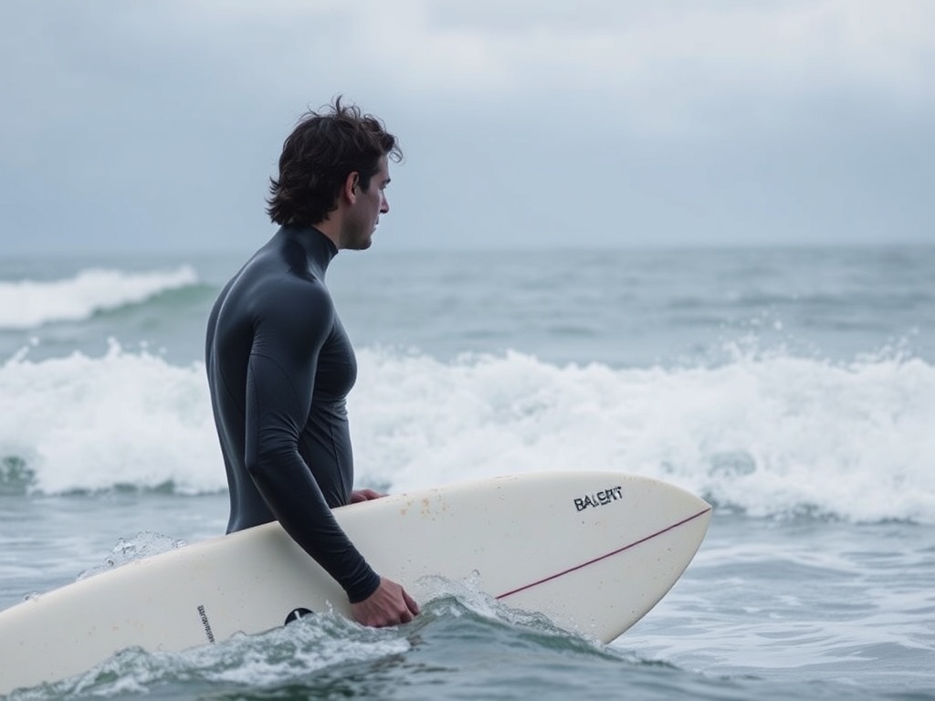 surfer checking weather conditions before entering waves