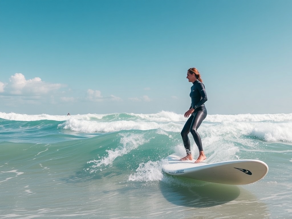surfer receiving a lesson from a local instructor on a sunny beach