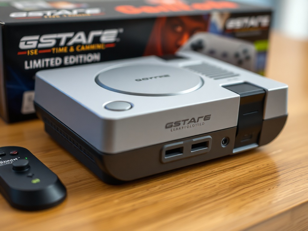 A close-up of a rare limited edition gaming console with its original packaging