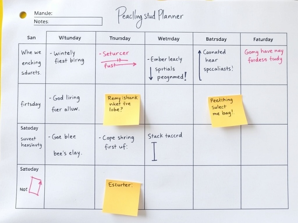 weekly planner with notes adjustments sticky notes realistic study planning