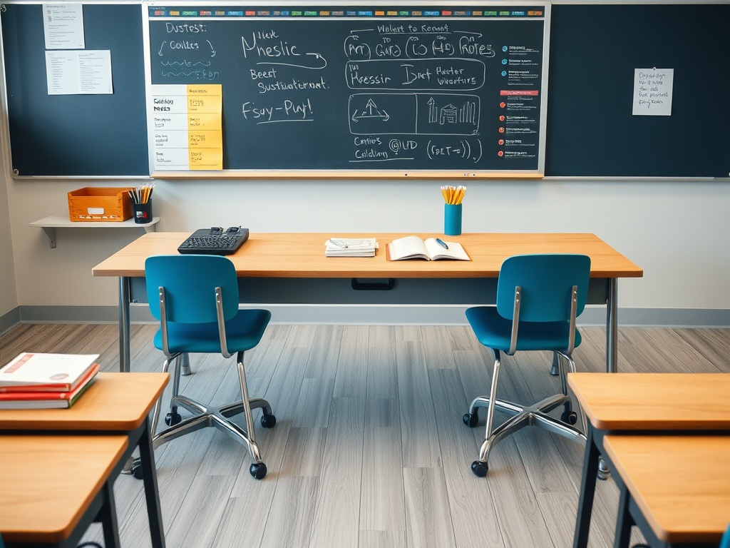 organized classroom desk setup with structured notes template and minimal distractions