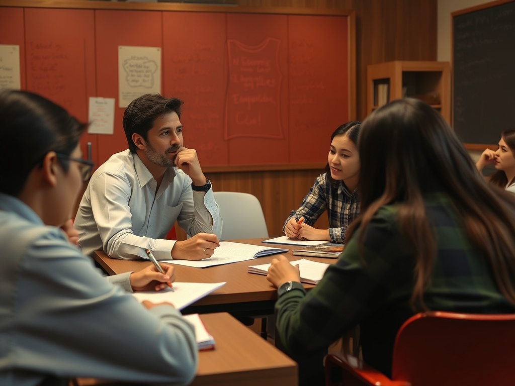 teacher asking questions while students think and write from memory, active participation scene