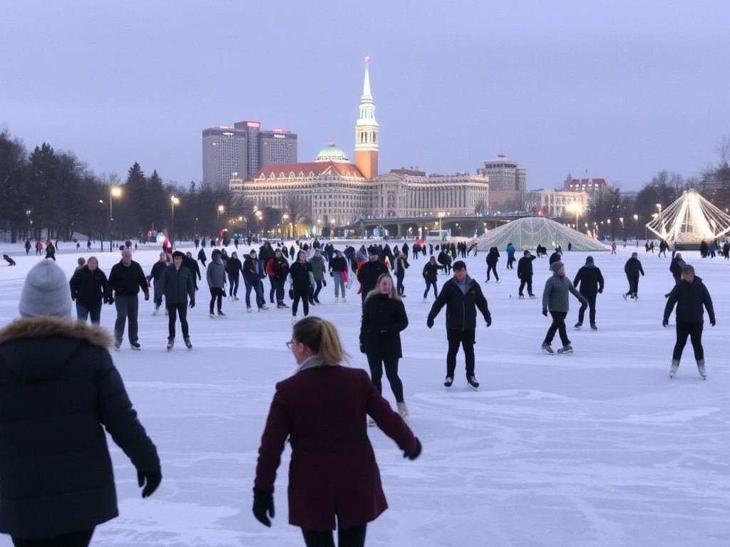 People ice skating on the Red River Mutual Trail at The Forks