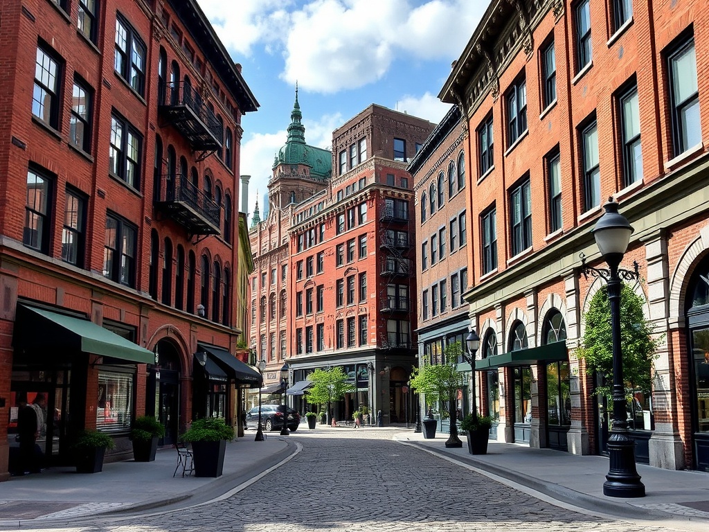 The Exchange District in Winnipeg, featuring historic brick buildings and cobblestone streets