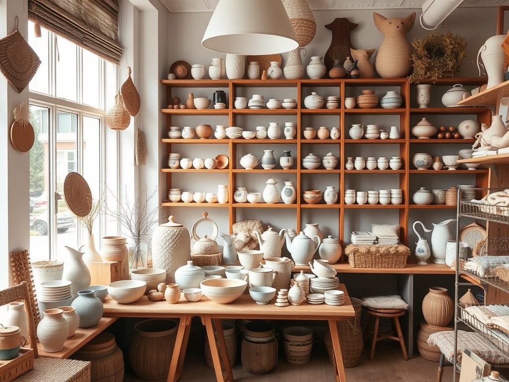 Canadian handmade goods shop interior pottery textiles gifts bright modern display