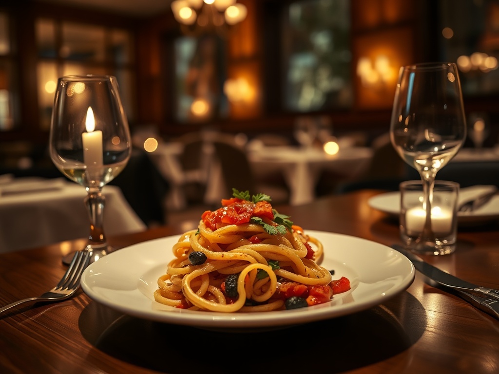 elegant Italian restaurant Ottawa pasta dish close-up candlelit table