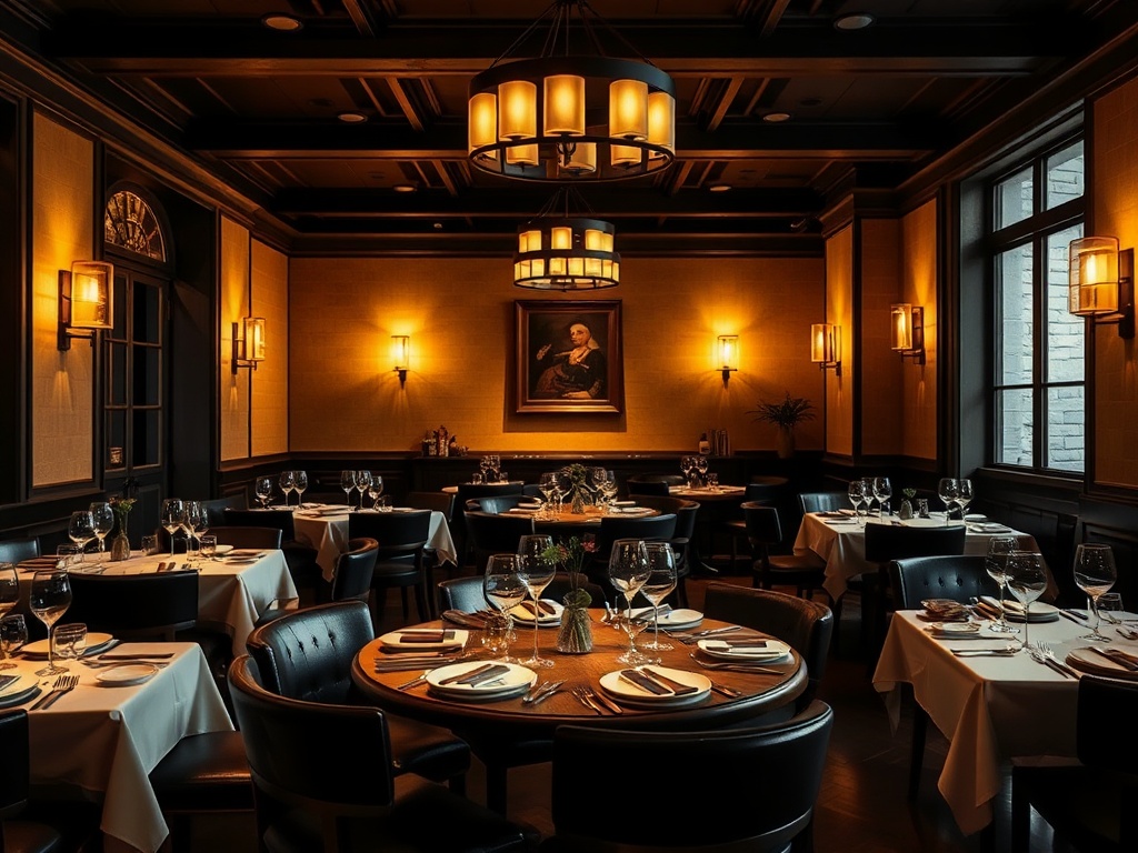 intimate restaurant dining room warm lighting small plates artistic presentation