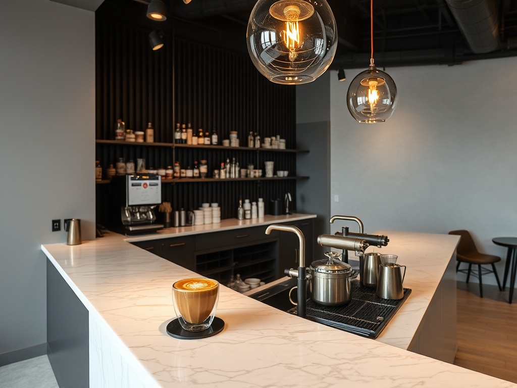 minimalist coffee shop latte art marble counter modern design Ottawa