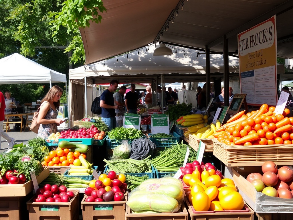 outdoor farmers market Ottawa fresh produce stalls local vendors sunny day