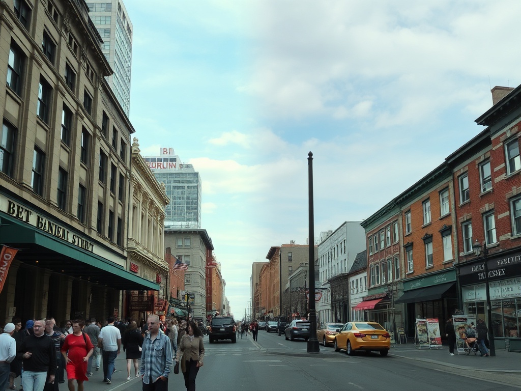 crowded busy Bank Street vs quiet side street contrast in The Glebe, split scene visual storytelling