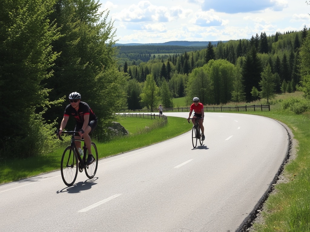 cyclists riding scenic Route Verte Quebec countryside rolling hills summer