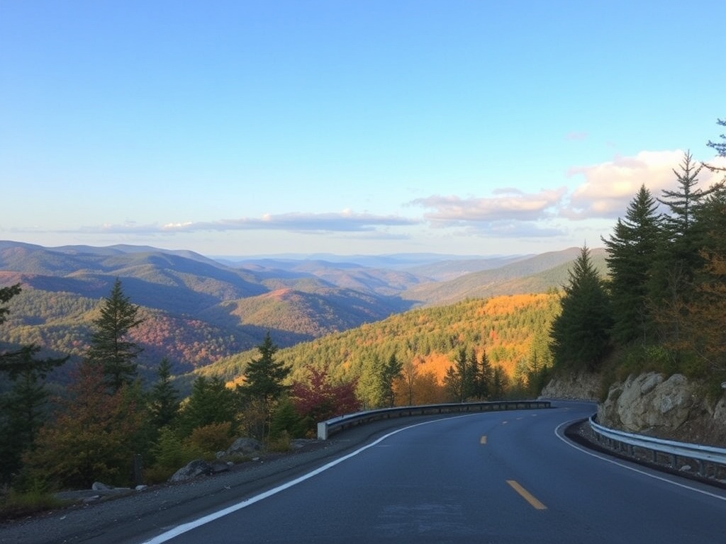 scenic drive Appalachian foothills Quebec winding road forests hills