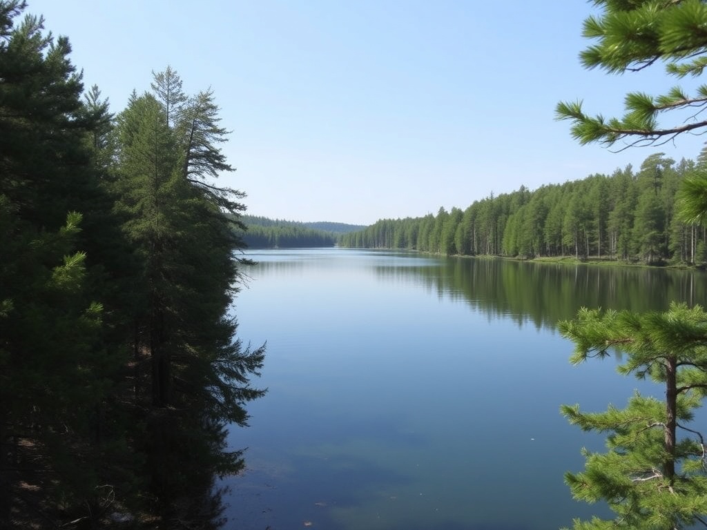 A serene lake surrounded by trees in Parc National de Frontenac