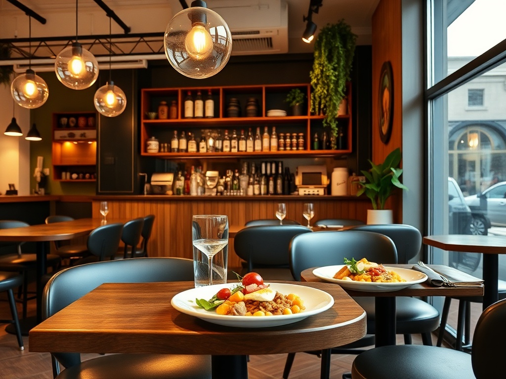 a trendy cafe with a modern decor and delicious dishes