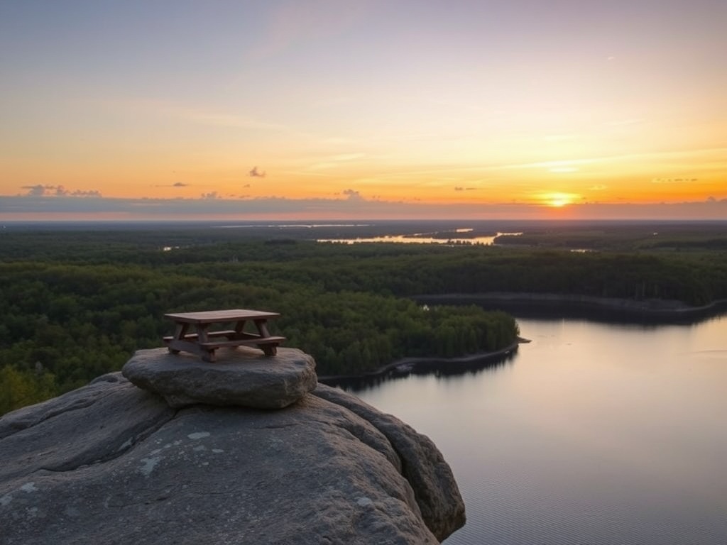 simple picnic rock overlooking Thousand Islands river small cooler sunset glow Ontario