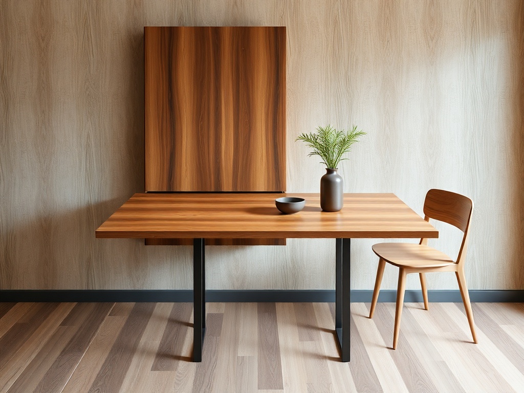 A fold-out dining table attached to a wall