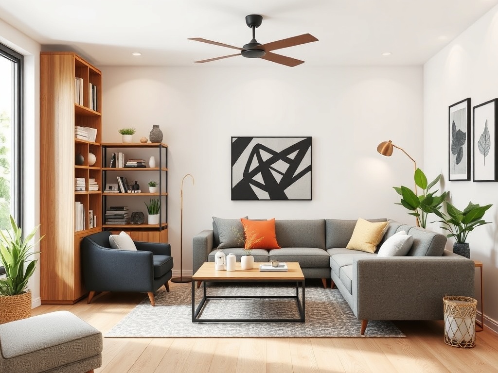 A well-organized small living room with clever storage solutions