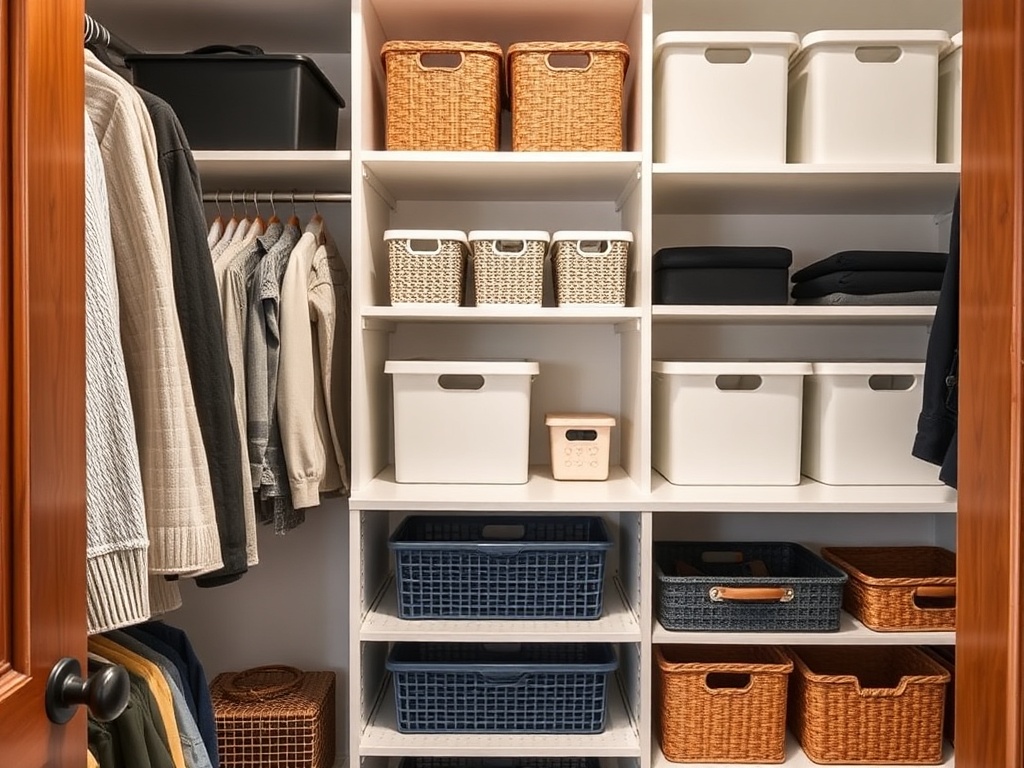Closet with neat and organized shelves and bins