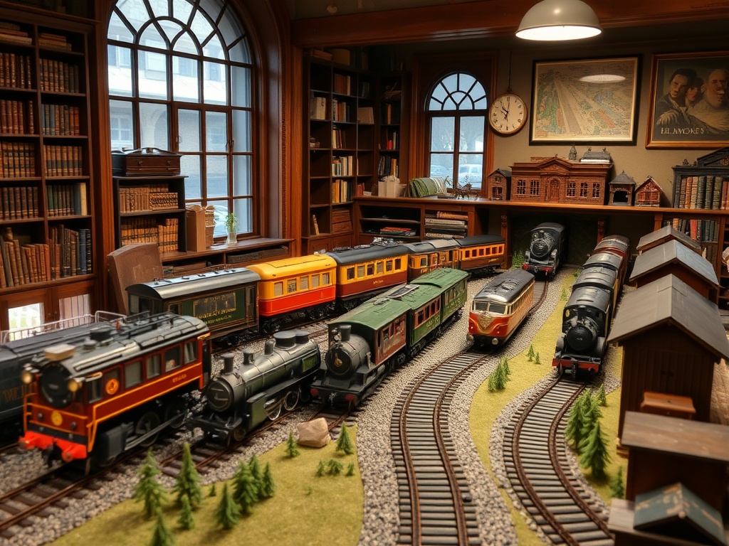classic model train display in a collector's room