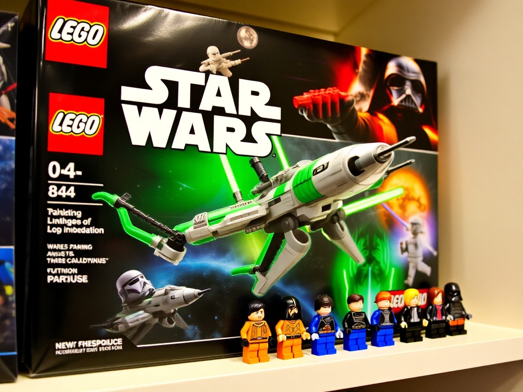 LEGO Star Wars set displayed on a shelf with some minifigures