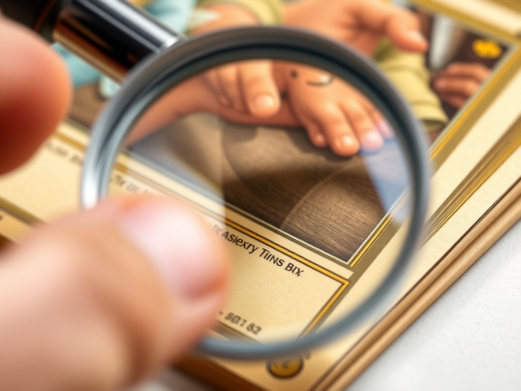 magnifying glass inspecting trading card corners edges centering detailed view