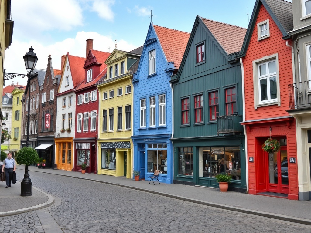 historic old town district in Trois-Rivieres with cobblestone streets and colorful facades