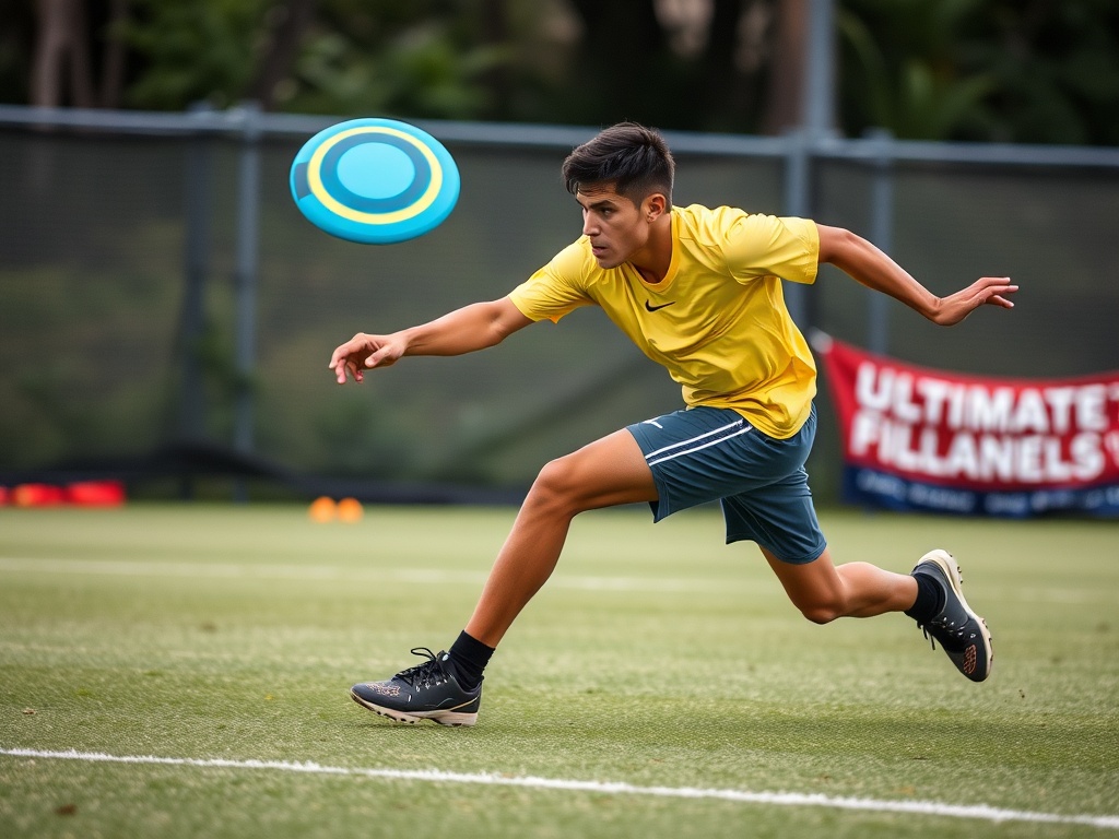 ultimate frisbee defensive player reacting quickly to opponent cut with intense focus and low athletic stance
