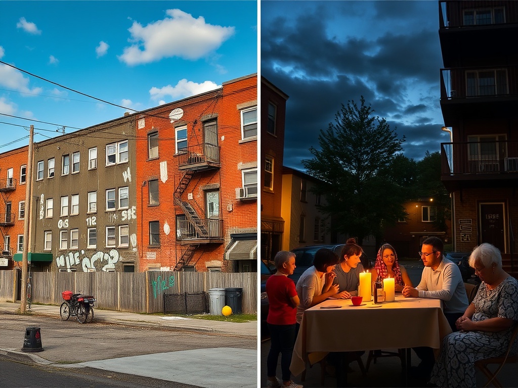 contrasting scenes of urban grit and community warmth in Vanier Ottawa