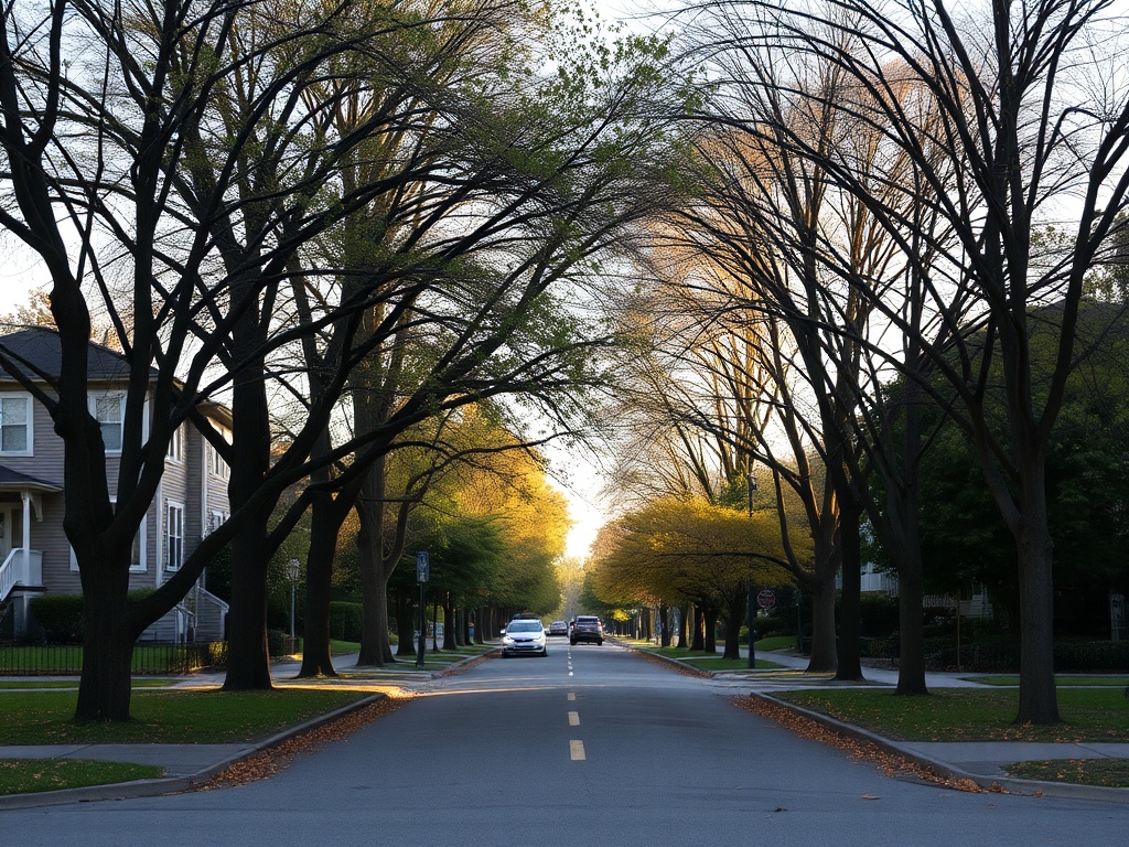 quiet residential street in Vanier with mature trees, small parks, and late afternoon light
