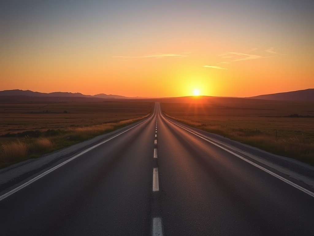 empty country road leaving Vars at sunrise with golden light and calm atmosphere