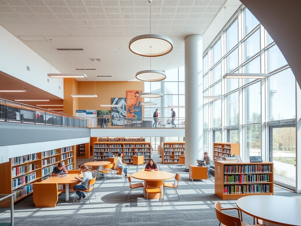 interior of the Vaudreuil-Dorion public library with reading area
