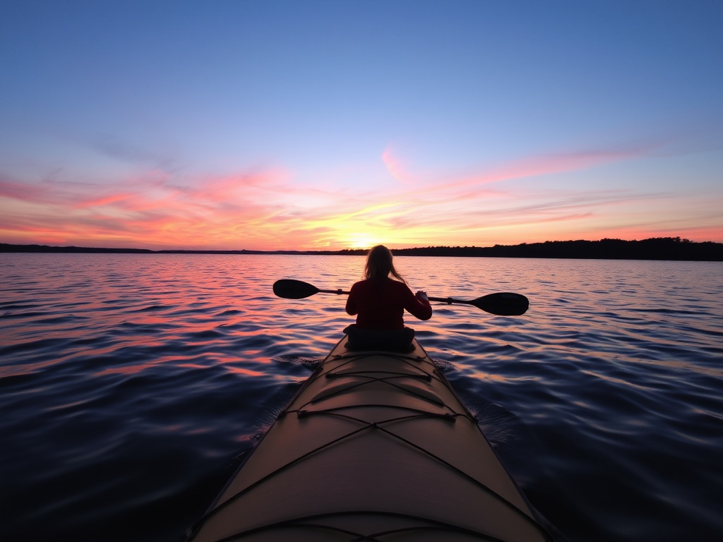 kayaking on Lake St. Louis with sunset background