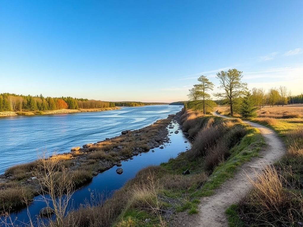 serene river landscape with walking trails at Pointe-des-Cascades