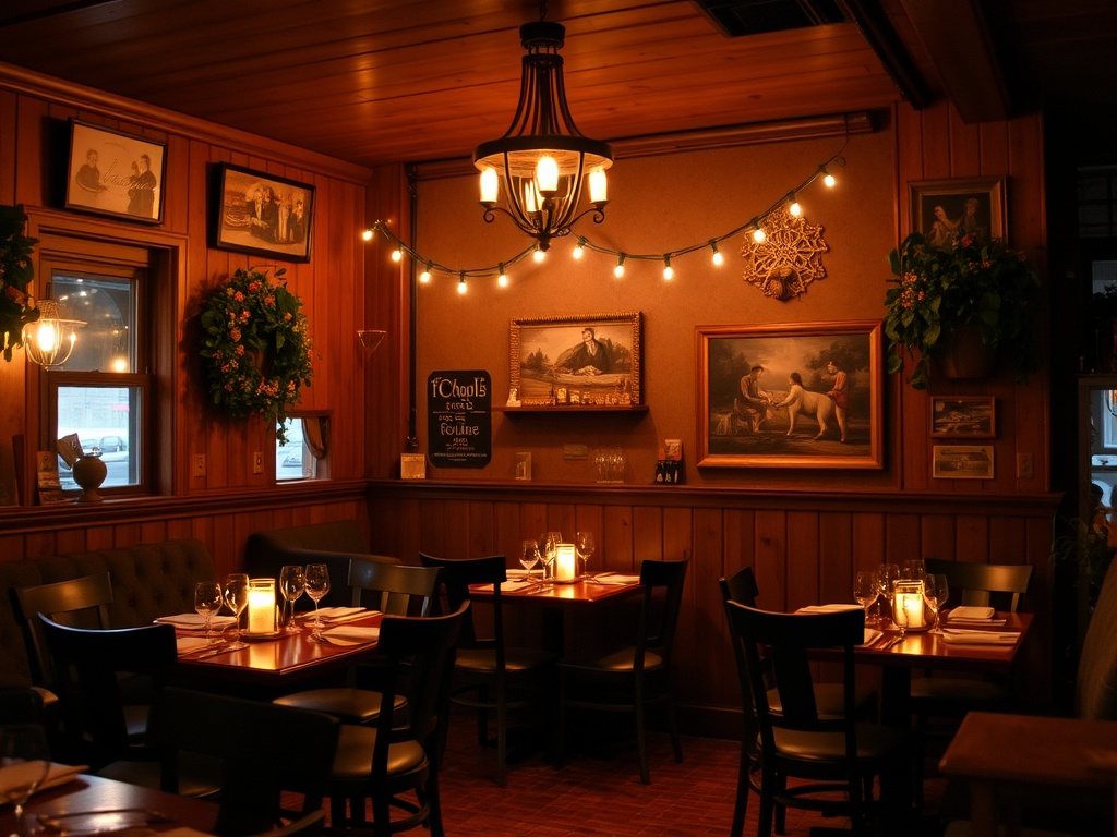 warm Quebec restaurant in Victoriaville, cozy lighting, local dishes, intimate atmosphere