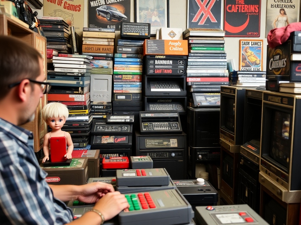 Vintage game collector enjoying their collection