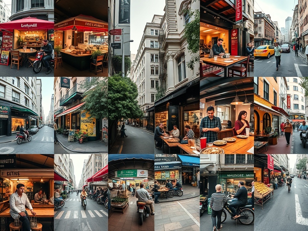 diverse global cities montage unified by daily rituals, cafes, streets, markets