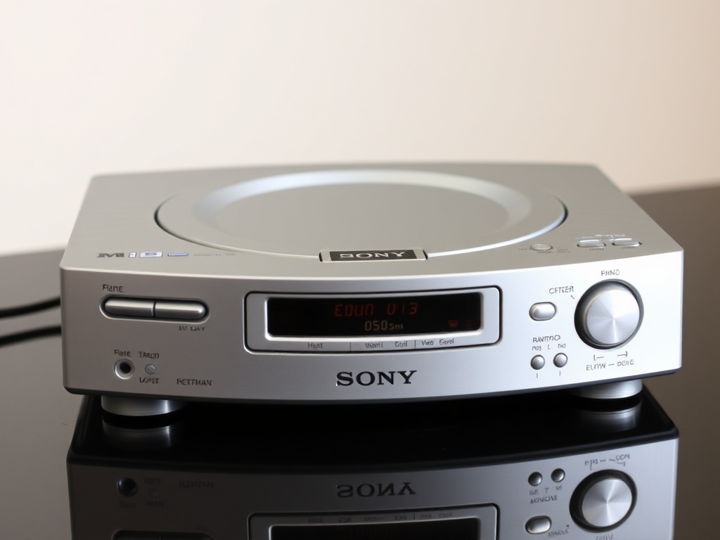 Sony Discman D-50, first generation CD player, sitting elegantly on a polished surface